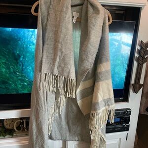 a new day Soft Gray and Cream Striped Poncho